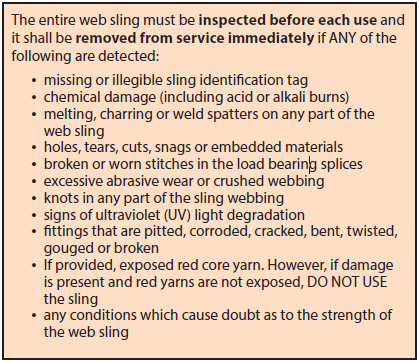 Synthetic Web Sling Use and Care Table 1