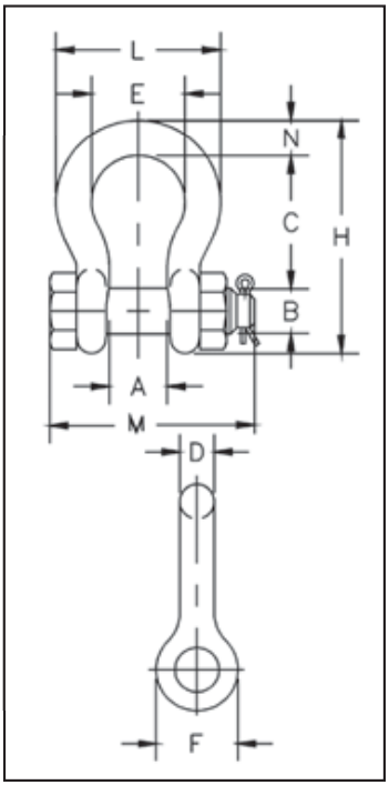 Crosby Bolt Type Shackles G 2130A diagram