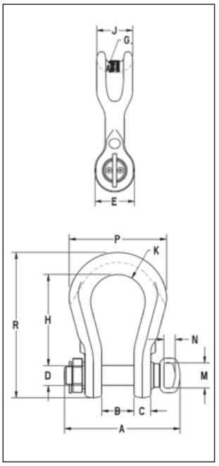 Crosby® Wide Body Shackles G 2160 Diagram