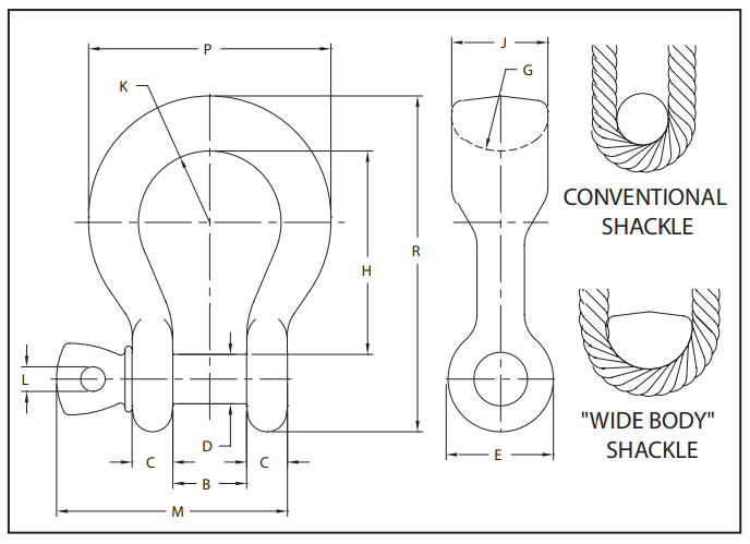 Crosby® Alloy Screw Pin “Wide Body” Shackles G 2169 diagram